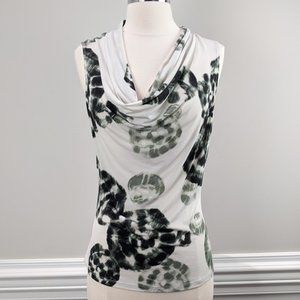 MARC NY Tie Dye Abstract Cowl Neck Top Green M